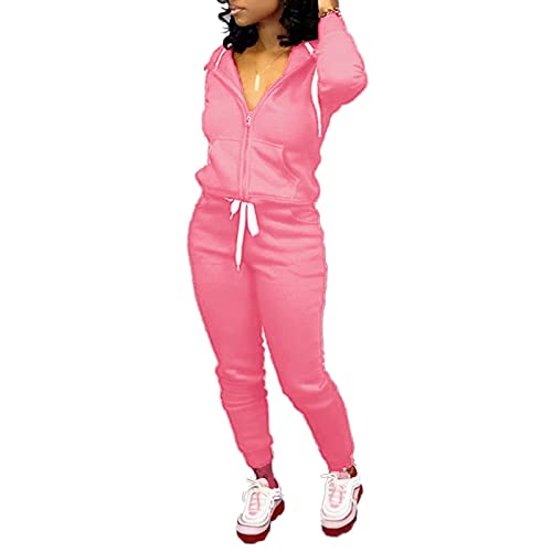 Fandee Women's Casual 2 Piece For Women Tracksuit Set Zipper Hoodie Sweatsuits Tracksuits With Pockets Pink 4Xl #TOP1