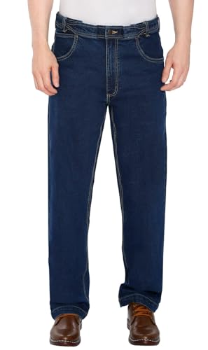 Mens Flex Waist Jeans Pants with Hidden Expandable Elastic Waist in a Relaxed Straight Leg fit in Denim Blue and Plus Sizes4