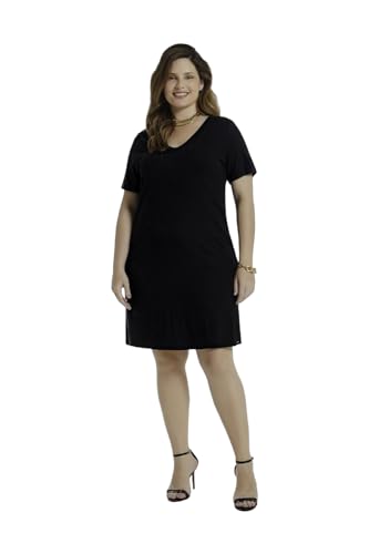 Vestido Curto Lunender Plus Size Canelado Preto Tam. M
