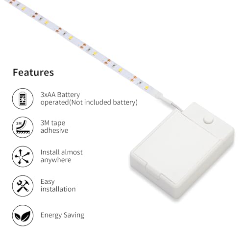 Toyunia 3.28ft Indoor Battery Powered LED Strip Lights Under Cabinet Stick on Lights Under Cabinet Kitchen Led Lights Short Led Strip Lights Battery Led Light x 3 Pack 3000K, Without Batteries