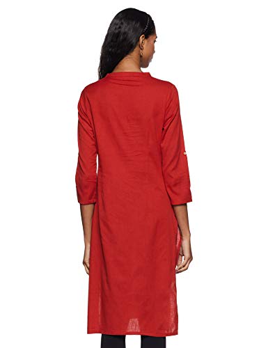 Image of W for Woman Cotton Yellow Solid Mandarin Collar Straight Kurta