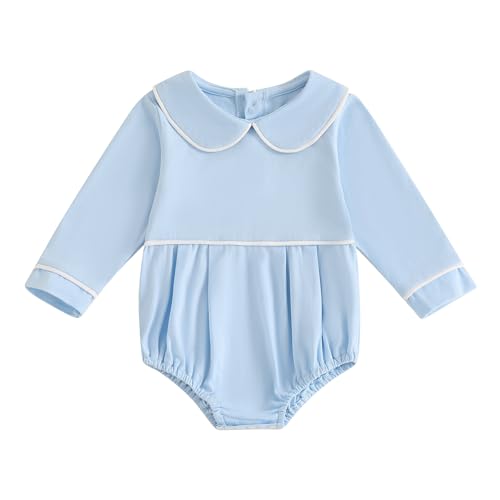 Lamuusaa Newborn Baby Girl Clothes Long Sleeve Peter Pan Romper One Piece Basic Solid Bodysuit Shirts Spring Outfit