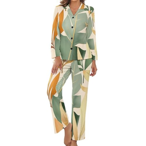 Set pyjamas manches longues chic aux détails de feuilles d'or