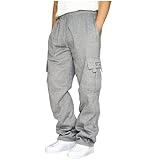 Men's Cargo Joggers Sweatpants Fleece Baggy Sweats Casual Loose Fit Open Bottom Athletic Workout Sweat Pants with Pockets Grey
