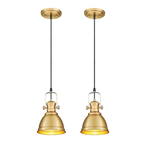 Image of 2-Pack Brushed Gold Pendant Lights for Kitchen Island, Metal Shade