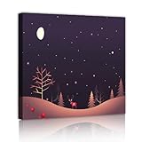 冬の夜の鹿のキャンバスウォールアートミニマルな森のキャンバスプリントの風景の家の装飾リビングルームまたはオフィスの北欧の壁の装飾55x55cmインナーフレーム