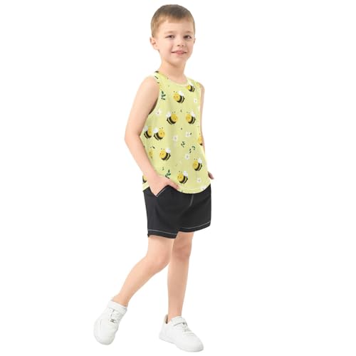 Bolaz Boys Athletic Quick Dry Tank Top Sleeveless Workout T Shirts Age 11-15,Bee and Daisy4