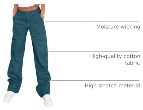 Image of Lepunuo Cargo Pants for Women High Waisted Casual Pants Baggy Stretchy Wide Leg Y2K Streetwear with 6 Pockets