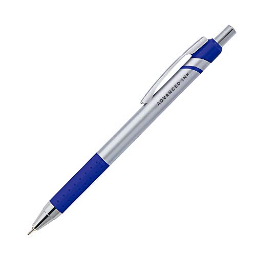 Office Depot Advanced Ink Retractable Ballpoint Pens, Needle Point, 0.7 Mm, Silver Barrel, Blue Ink, Pack Of 12 #TOP2