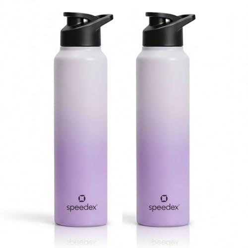 Image of Speedex Stainless Steel Water Bottle 1 Ltr, Leak Proof Sipper Cap, BIS Approved 1000 ml Metal Bottle For Daily, Office, School, Gym, Travel Use for Men, Women, Kids, Adults, Dual Purple, Set of 2
