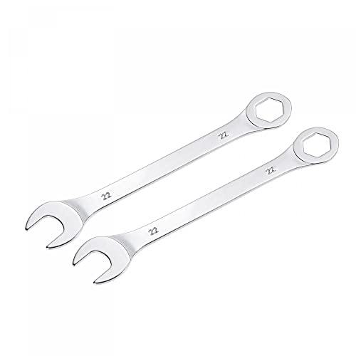 Uxcell Thin Combination Wrench With Offset 6-Point End And Angled Open End, Metric Mirror-Chrome Plated High Carbon Steel, For Household Repairs, 22Mm, 2 Pcs #TOP21