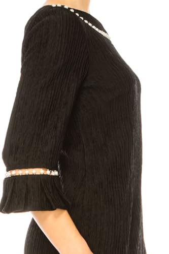 Image of Women's Midi Dress with Pearl Trim and 3 /4 Length Bell Sleeves