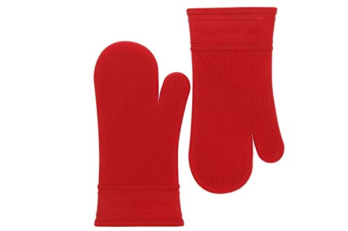 Rachael Ray Silicone Oven Mitts 2pk -Heat Resistant Silicone Oven Gloves to Safely Handle Hot Cookware Items-Flexible Waterproof Silicone Gloves with Non-Slip Grip and Insulated Pockets - Cherry Red