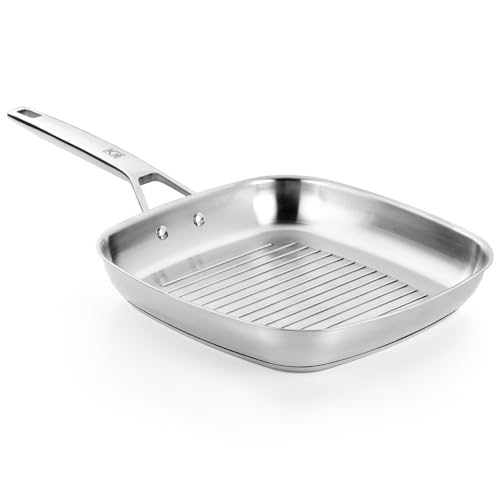 BRA Signature | Grill con rayas, 24 cm, Acero Inoxidable, Sin Antiadherente, Mango ergonómico, Apto para todo tipo de Cocinas