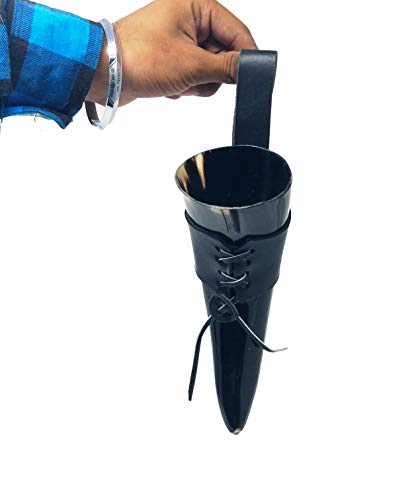 Buddha4all Handcrafted Authentic Viking Drinking Horn With Leather Holder Tankard for Beer Mead
