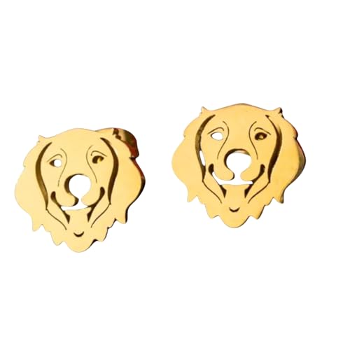 Golden Retriever Dog Face Stud Earrings, Gold-Tone, Adjustable Back