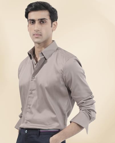 Image of IndoPrimo Men's Satin Shirt with Spread Collar Neck Line Solid Pattern Full Sleeves Regular Fit Western Style and Standard Length