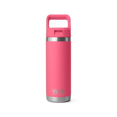 Image of YETI Rambler 18 oz Bottle, Vacuum Insulated, Stainless Steel with Color Matching Straw Cap, Tropical Pink
