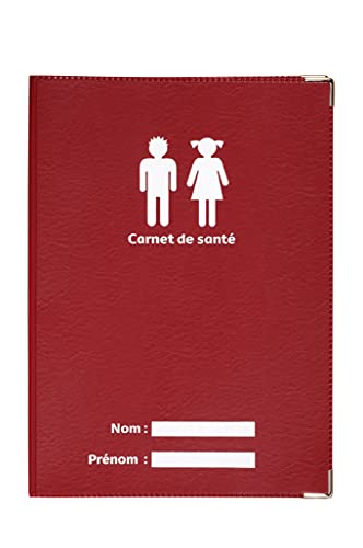 Protège carnet de santé Bordeaux Fabrication Française Simili Cuir Renfort métal aux Angles Porte étui Enfants Adultes Cover