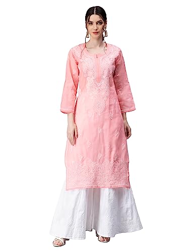 Image of Seva Chikan Hand Embroidered Lucknowi Chikankari Cotton Kurta Kurti for Women SCL4316