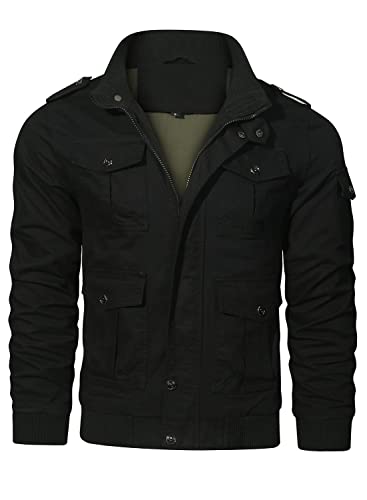 Hood Crew 3029-BLACK-L Mens Cotton Jackets Military Cargo Bomber Jacket Outdoor Hiking Jacket Coats thumb #3