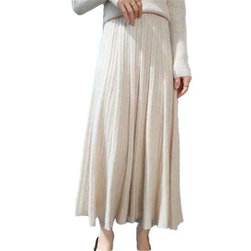 Women Wool Knitted Skirt Fall and Winter Long Covered High Waist A Cashmere Skirt Rice Lighttan Color XXL