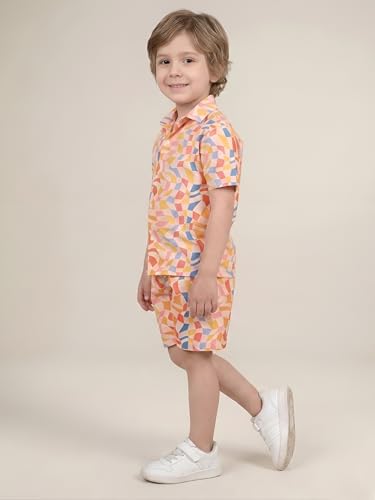 Image of POLKA TOTS Boys 100% Cotton Vacation Wear Co-ord Set | Trendy Printed Shirt & Shorts Combo for Kids | Breathable Summer Beach Outfit for Toddlers & Infants | Lightweight Daily Wear & Night Suit