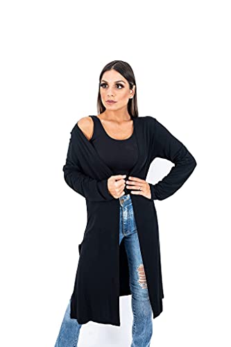Cardigan Kimono Longo Feminino Preto Sobretudo Casaco Capa (G)