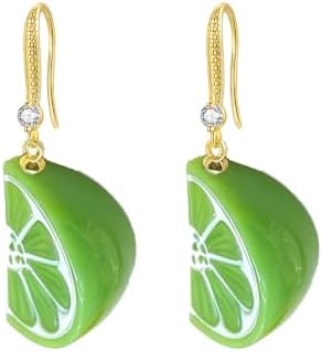 Lime Slice Drop Earrings, Green Resin with Gold-Tone Hook image 4