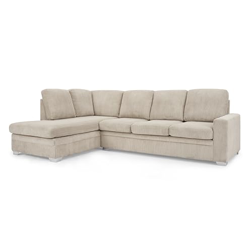 Home Detail Large Corner Sofa, Left Hand Sofa or Right Hand Corner Sofa, Couch in Upholstered Jumbo Cord Fabric, L Shaped Sofa in Dark Grey & Mocha (Mocha Jumbo Cord, Left Hand Facing)