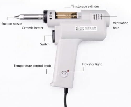 Bomba Desoldadora Eléctrica S-993A y Aspirador de Estaño, Pistola 2 en 1 con Temperatura Ajustable 350°C-450°C, Doble Voltaje 110V/220V para Reparación Rápida de Electrónica y PCB