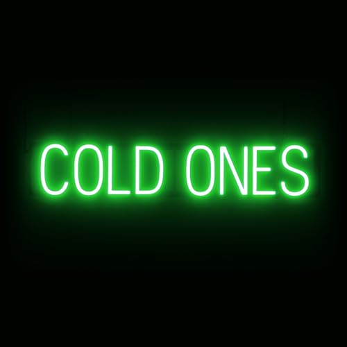 Image of SpellBrite LED Neon COLD ONES Sign for Business - Green, 34 inch x 6 inch | Ultra-Bright Click-Together Signage for Bars & Restaurants, with Visibility from 500 ft - 8 Animations, 6 Brightness Levels