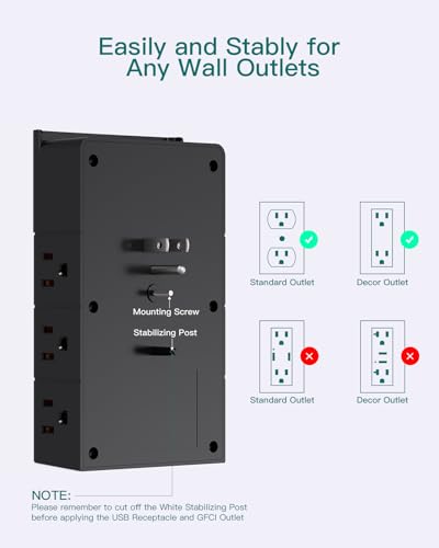 Addtam Multi Plug Outlet - Addtam Surge Protector Wall Mount With 12 Outlet Extender- 3 Sides And 3 Usb Ports thumb #3