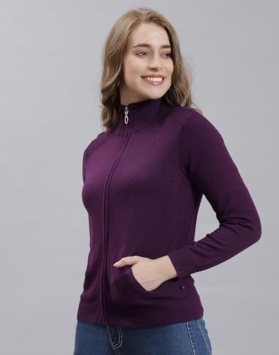 Image of Monte Carlo Women Regular Fit Full Sleeve Solid T Neck Winter Cardigan (Pack of 1)