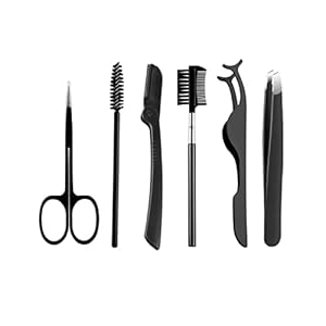 YIUIRUOI 6-piece Stainless Steel Eyebrow Grooming Kit (Tweezers/Brow Brush/Brow Comb/Brow Scissors/Brow Razor/Assist Tool) with Functions for Shaping Eyebrows and Applying False Eyelashes.