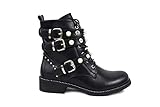  irisaa Damen Stiefeletten Stiefel schwarz mit Strass oder Perlen Schnür Biker Boots, Größe Normal:36, Winterschuhe Farbe 2019:Schwarz