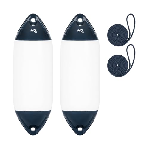 Mesle Bootsfender Ultra 2er Set mit Leine, ø 29 cm | 77.5 cm lang, Langfender aufblasbar, Bootsfender, Fender Schiff Yacht Schlauchboot