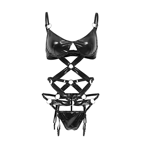 Lingerie Et VêTements Sexy-Harnais Corps en Cage Réglable en Cuir PU pour Femme Lingerie Sensuelle Évidence du Corps (Black, S)
