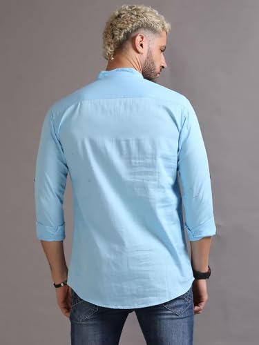 Image of DEEMOON Men's Cotton Blend Full Sleeve Short Kurta with Mandarin Collar Crafted from a Premium Cotton Blend