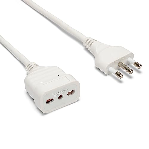 Velamp Prolunga elettrica da 5 metri – Spina grande (16A) e presa bipasso grande/piccola da (10A/16A) - Ideale per collegare gli apparati domestici – Colore bianco