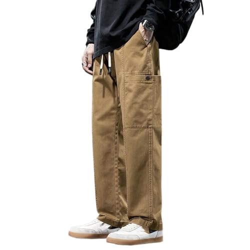 Men's Cargo Pants Solid Color Work Wear Straight Thick Casual Korean Jogger Trousers Male