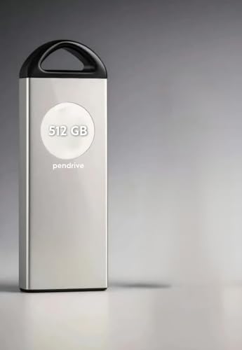 Image of 512 GB Metallic USB Flash Drive with Keychain Loop, High-Capacity Portable Pendrive for Laptops, Desktops, and Smart TVs, Silver and Black
