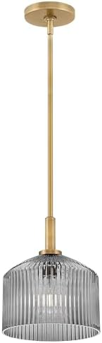 Lark Lisette Small Pendant Light, Smoked Ribbed Glass Shade, Retro Style, Vintage Glassware, Lacquered Brass Finish