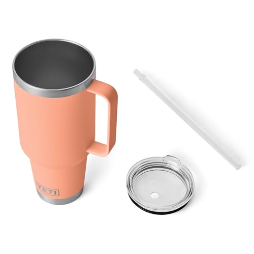 Image of YETI Rambler 42 oz Tumbler with Handle and Straw Lid, Travel Mug Water Tumbler, Vacuum Insulated Cup with Handle, Stainless Steel, Lowcountry Peach