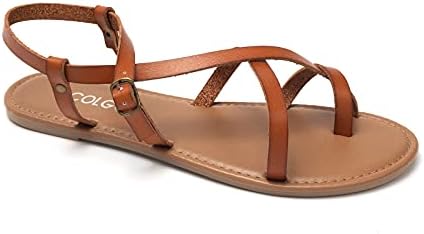 COLGO Women's Summer Strappy Flat Sandals, Adjustable Casual Fisherman Sandal with Open Toe Slingback Gladiator Sandals (8,New Brown)
