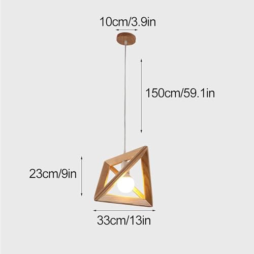 Lámpara colgante de madera rústica E27 triangular de 33cm ajustable 6