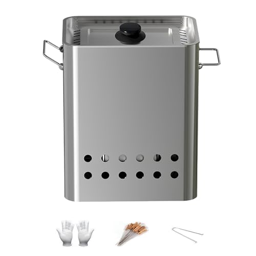 Parrilla de carbón portátil sin humo, barbacoa vertical para 26 pinchos, perfecta para camping, picnics y patios, incluye guantes, ideal para colgar al aire libre