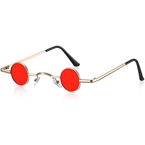 Vintage Round Metal Frame Glasses Retro Small Circle Sunglasses Hippy Sunglasses for Men Women (Gold, Red) Cover