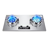 THEGA 7.2 KW Tragbarer Gaskocher – 2-Flammen-Erdgaskocher, Edelstahl-Gasherd, 180-Minuten-Timing-Gasherd, Erdgas-Flüssiggas-Fierce-Feuerofen, Haushaltsgasherd(NG)