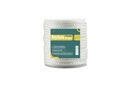 3/8 Inch Nylon Rope 100 Ft Solid Braid High UV and Abrasion Resistance, Multipurpose Tightly Braided Rope, Clothes Line, Flag Line, Marine and Outdoor Twine, Ideal for Indoor and Outdoor Applications